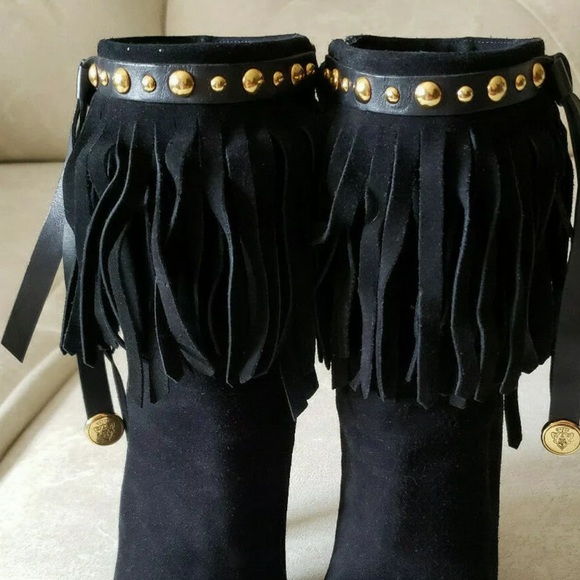 Gucci Devendra Fringe Studded Mid Calf Black Boots - Picture 2 of 8
